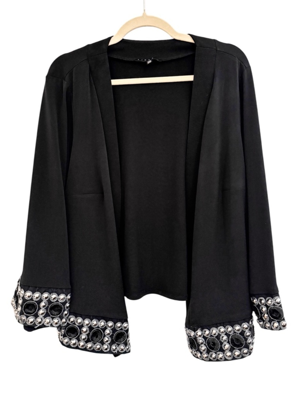 Vintage Tiana B. Black Embellished Open-Front Blazer / Cardigan Style Jacket Top